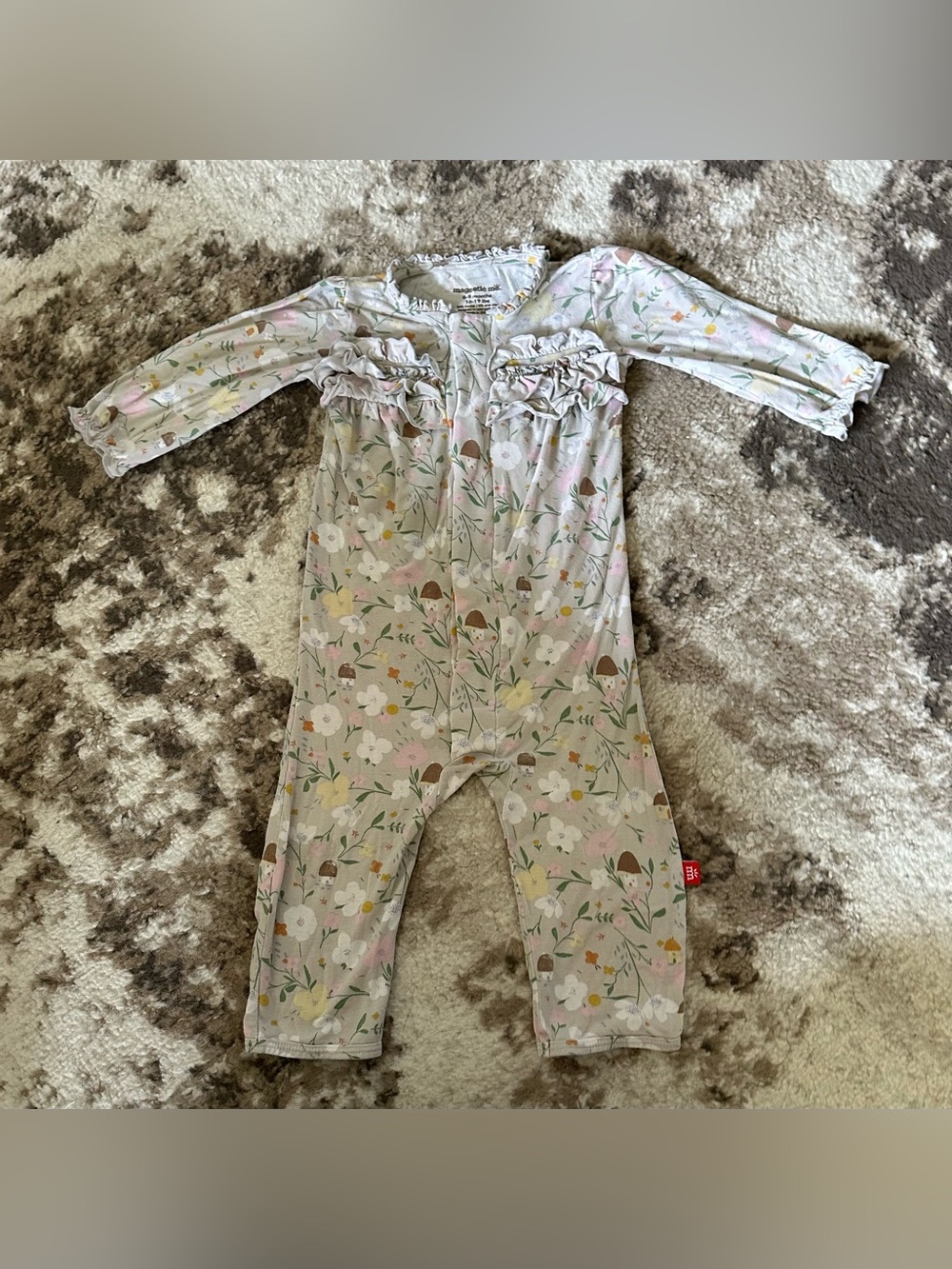 Floral Ruffle Long-Sleeve Baby One-Piece - Pink & Cream